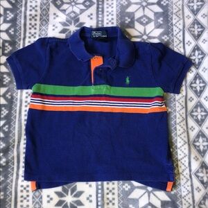 Polo by Ralph Lauren Blue Polo with Green & Orange Stripes